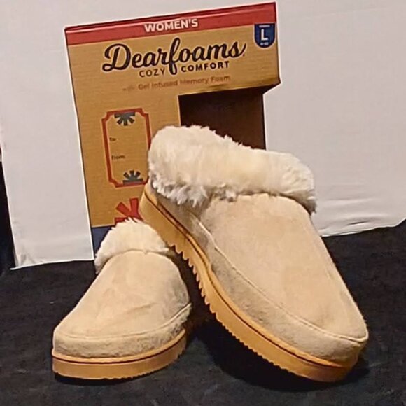 Womans Deerfoam Cosy Comfort Slippers SZ L Faux Fur Comfortable & Warm Beige - Picture 6 of 7